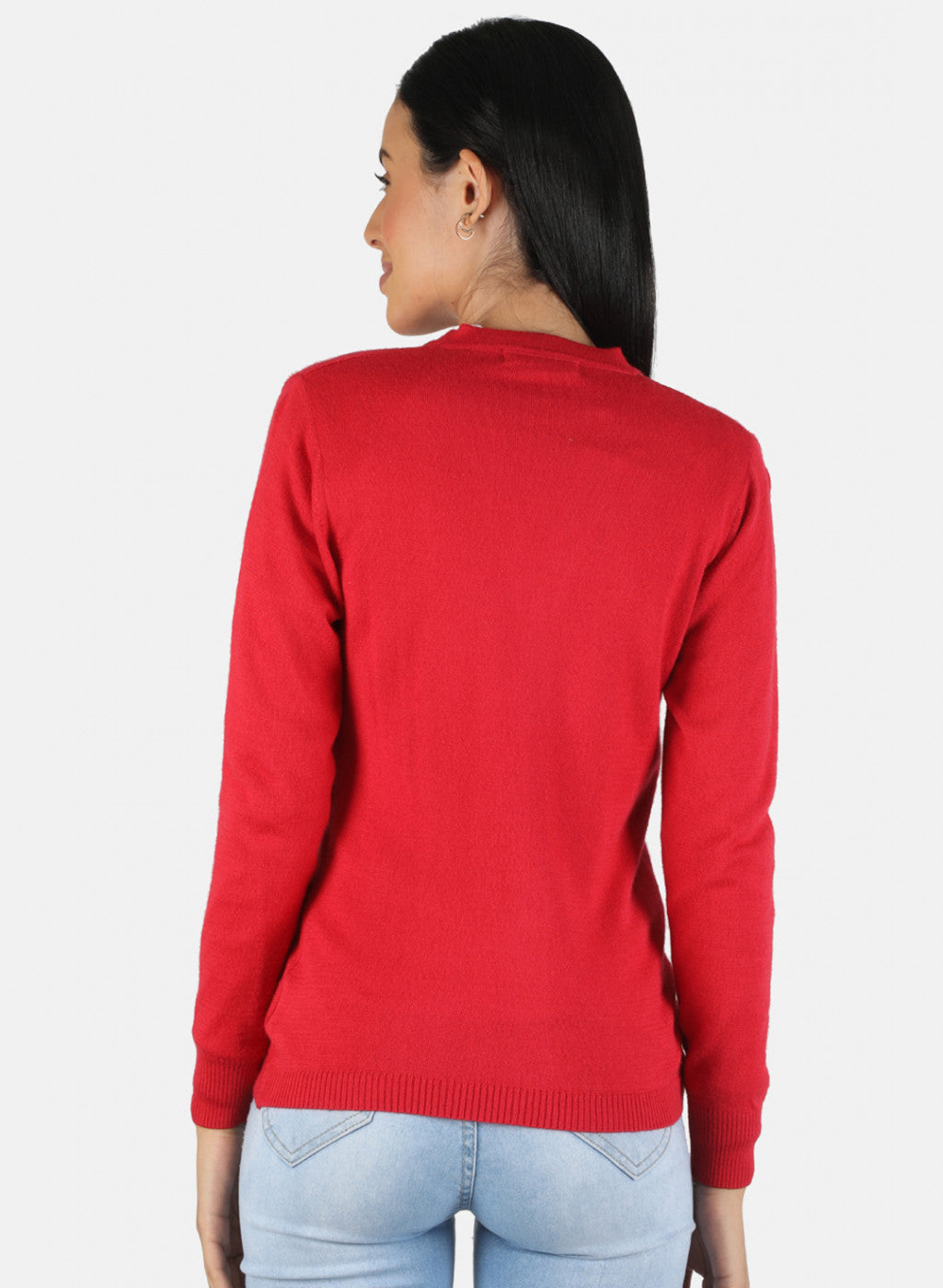 Women Red Solid Cardigan