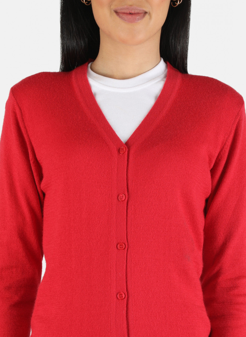 Women Red Solid Cardigan