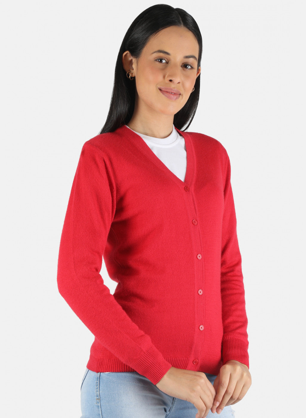 Women Red Solid Cardigan