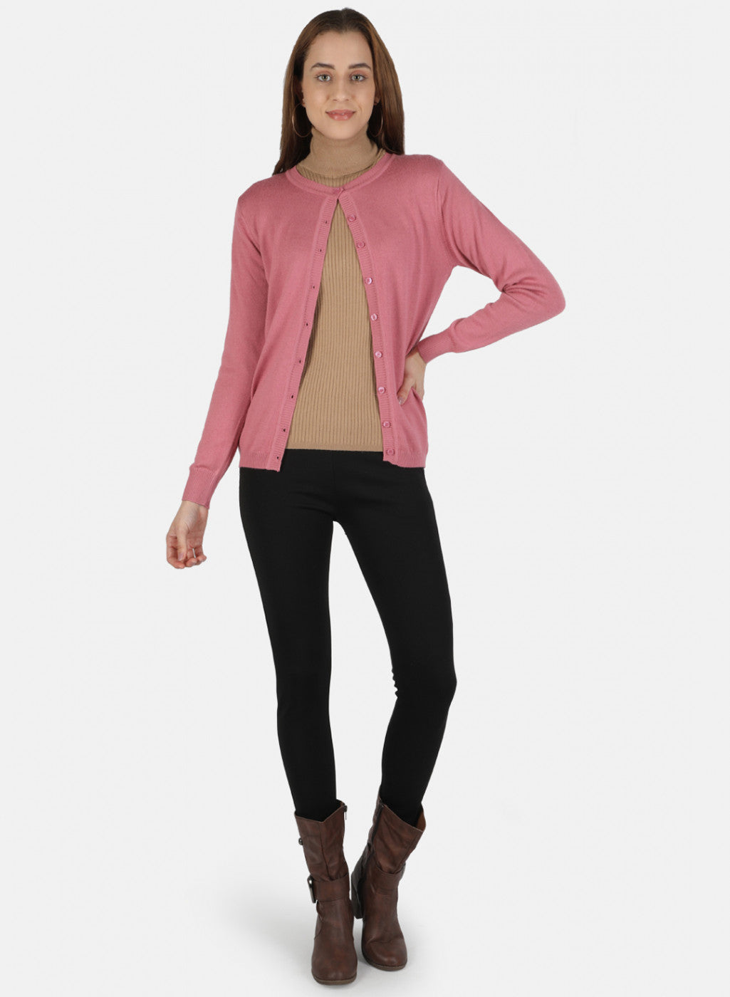 Women Pink Solid Cardigan