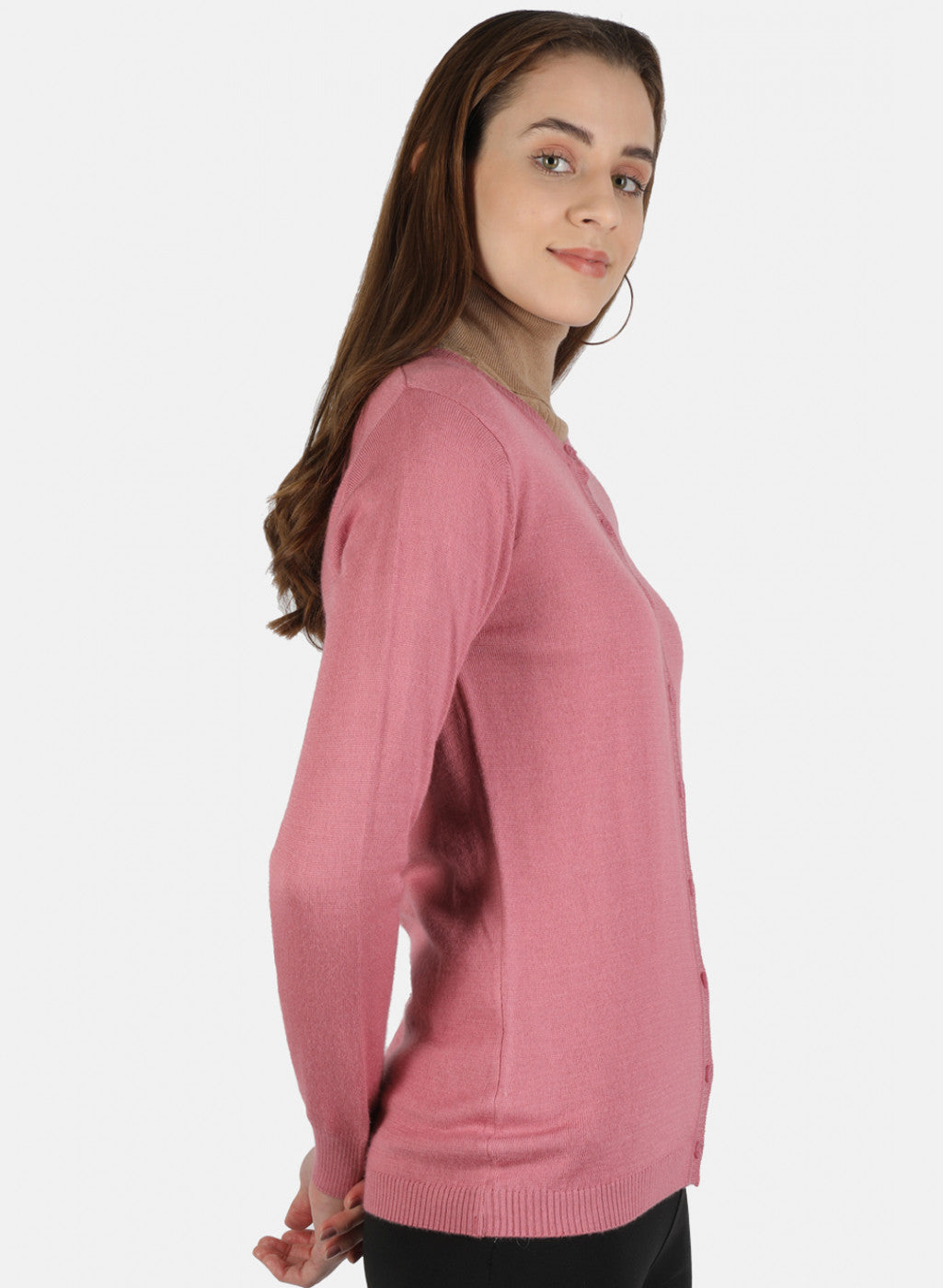 Women Pink Solid Cardigan