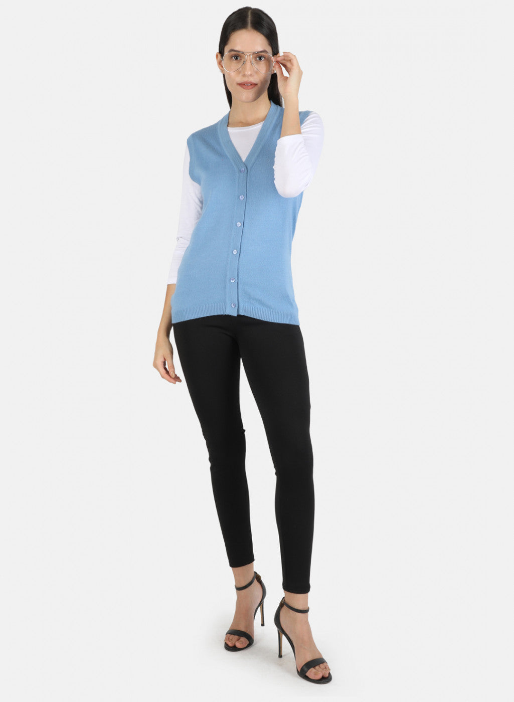 Women Blue Solid Cardigan