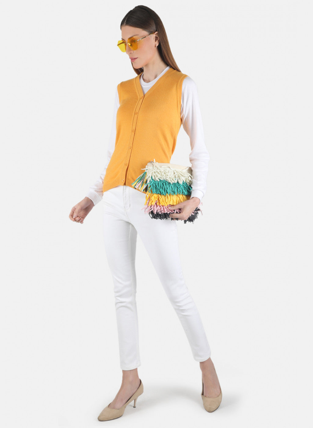 Women Yellow Solid Cardigan