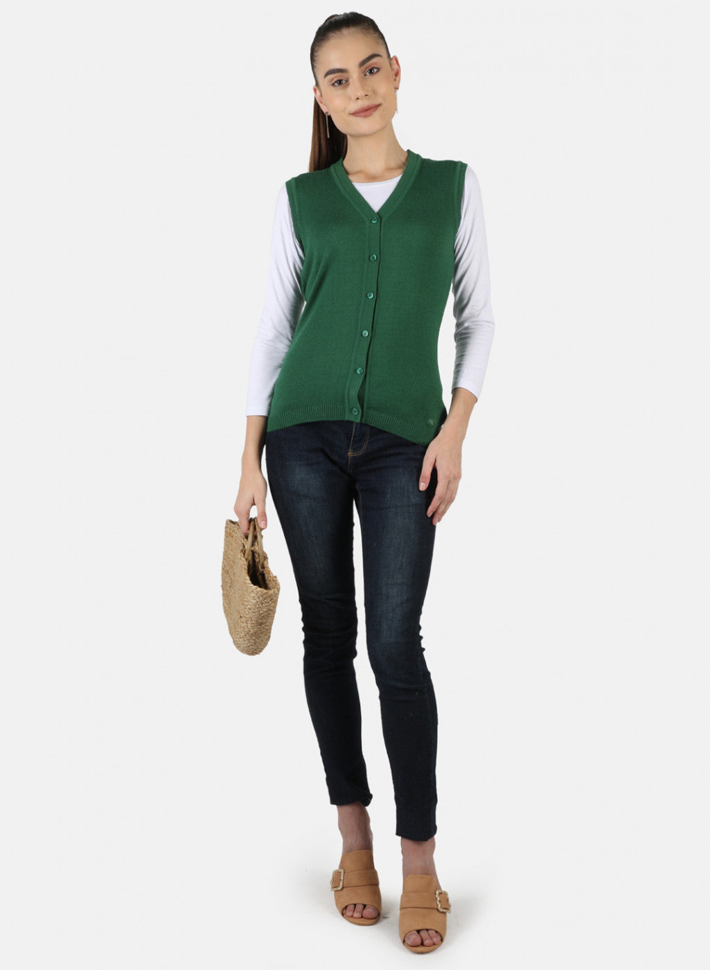 Women Green Solid Cardigan