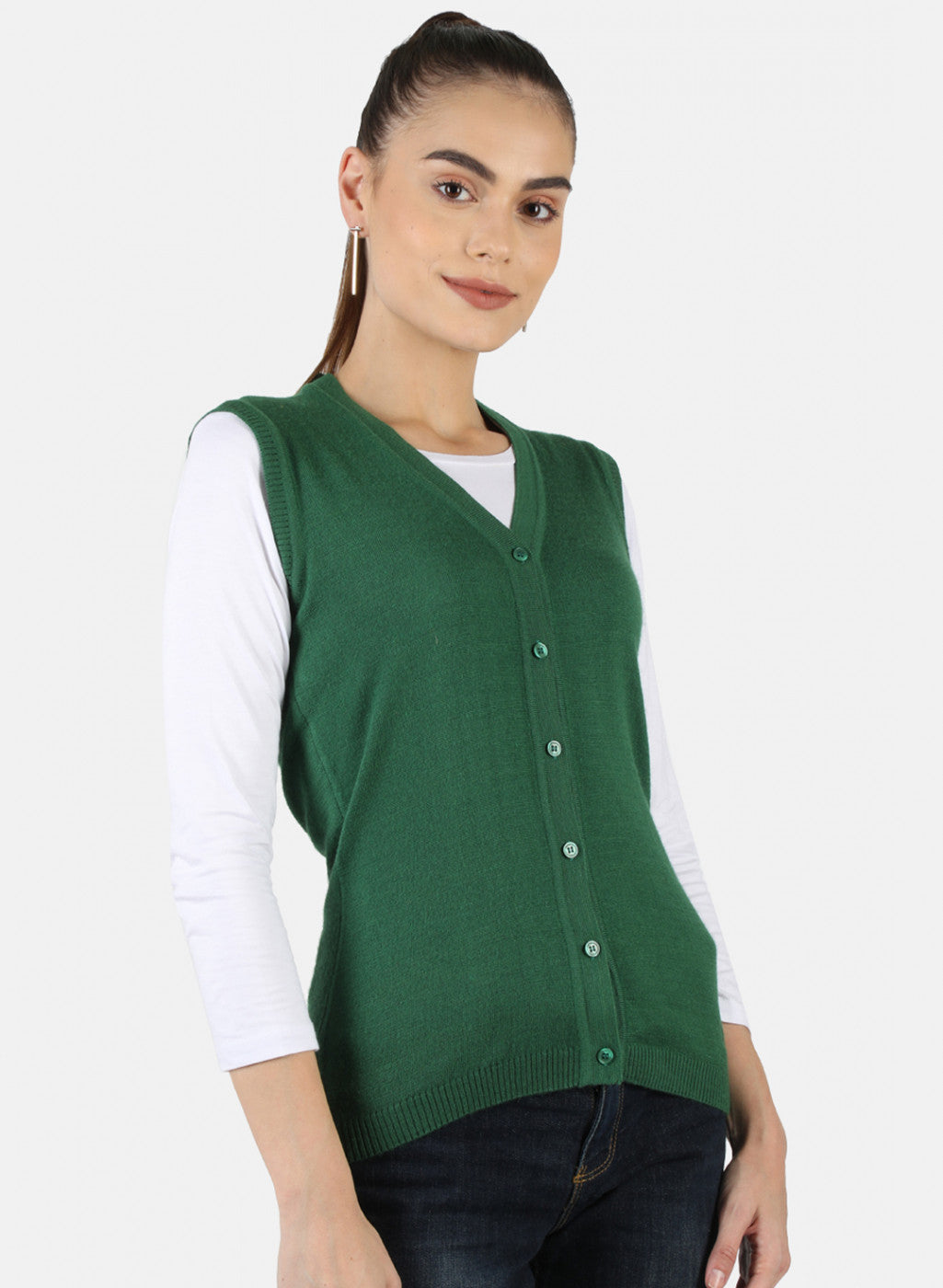 Women Green Solid Cardigan