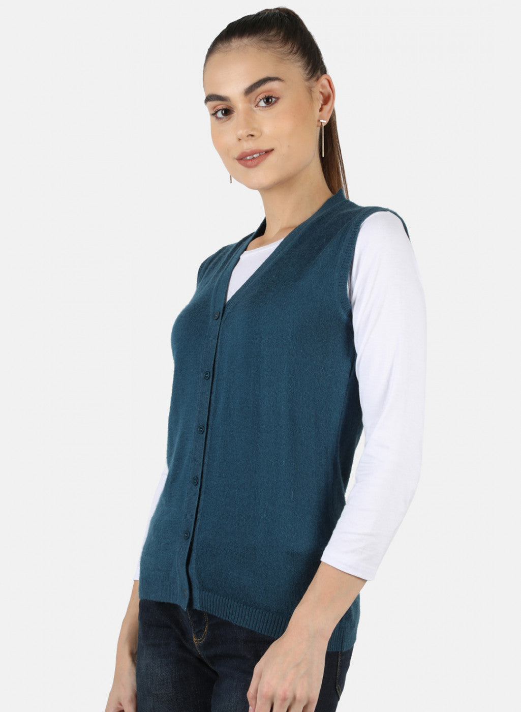 Women Blue Solid Cardigan