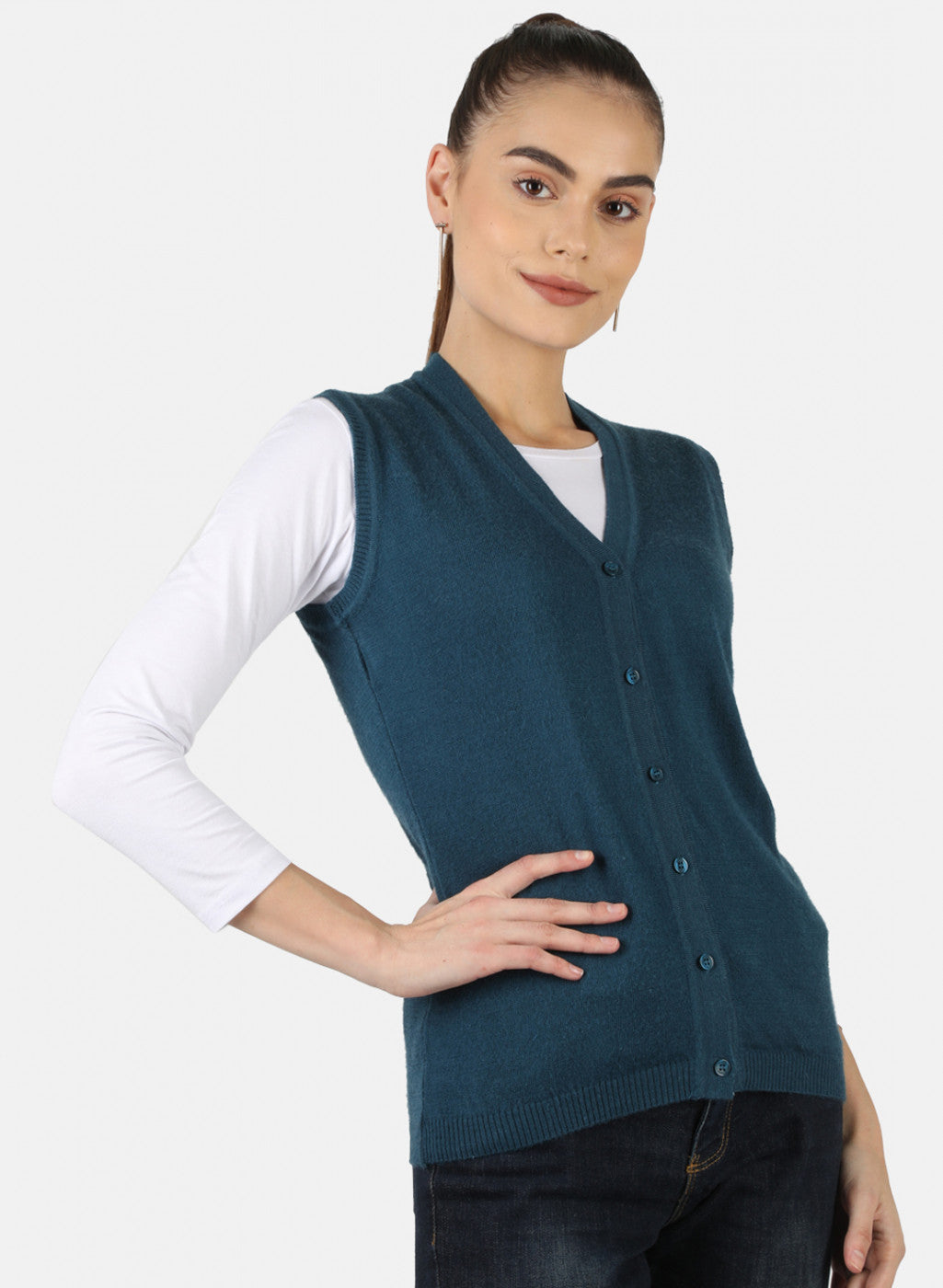 Women Blue Solid Cardigan