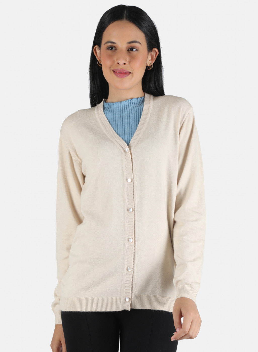 Women Beige Self Design Cardigan