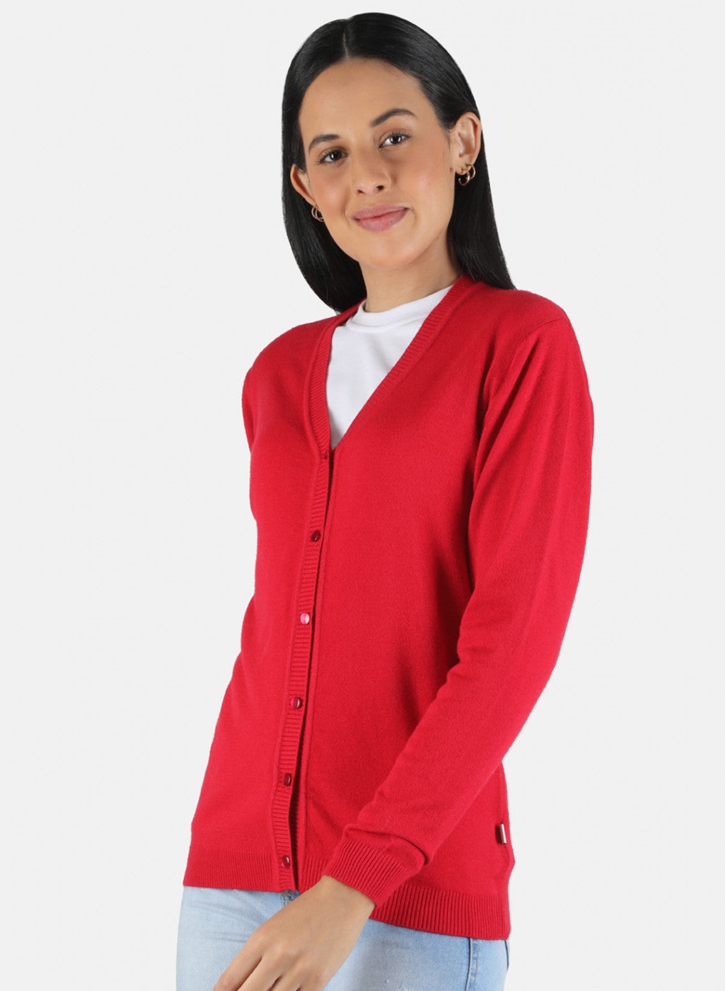 Women Red Self Design Cardigan