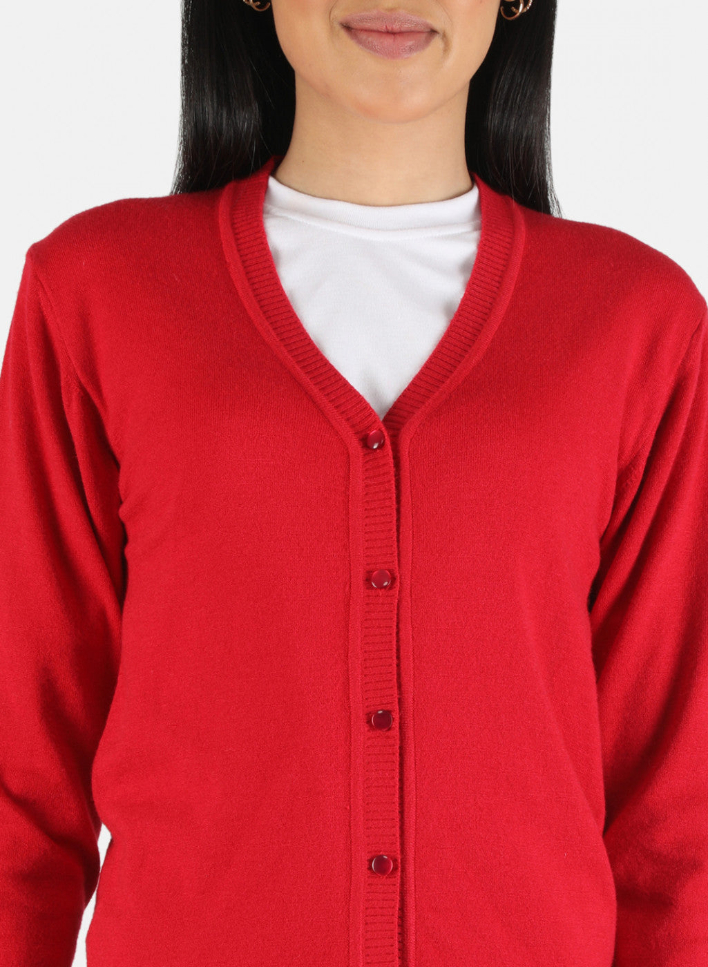 Women Red Self Design Cardigan