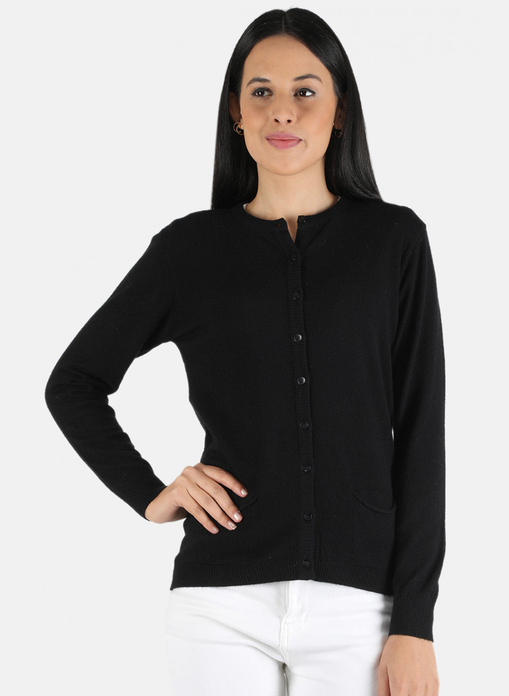 Women Black Self Design Cardigan