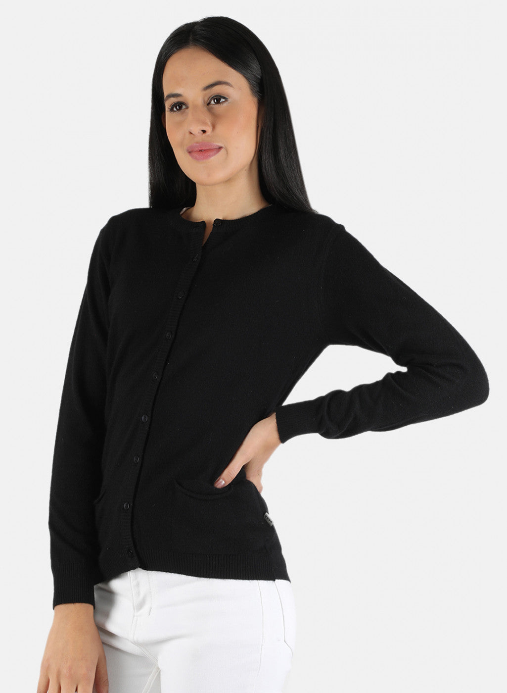 Women Black Self Design Cardigan