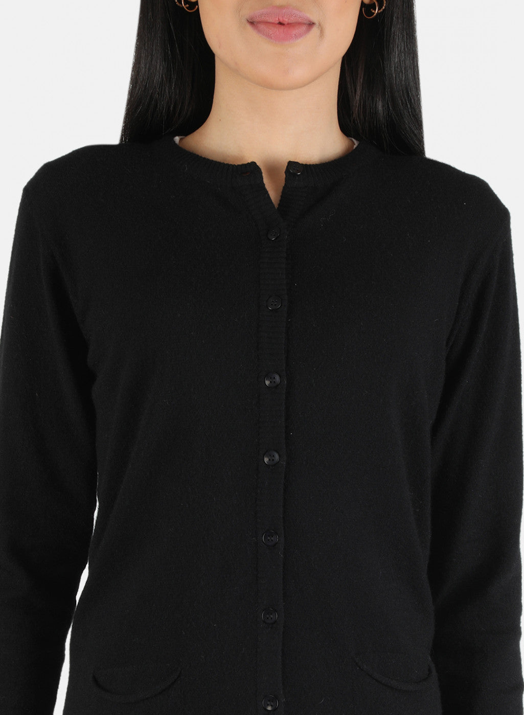 Women Black Self Design Cardigan