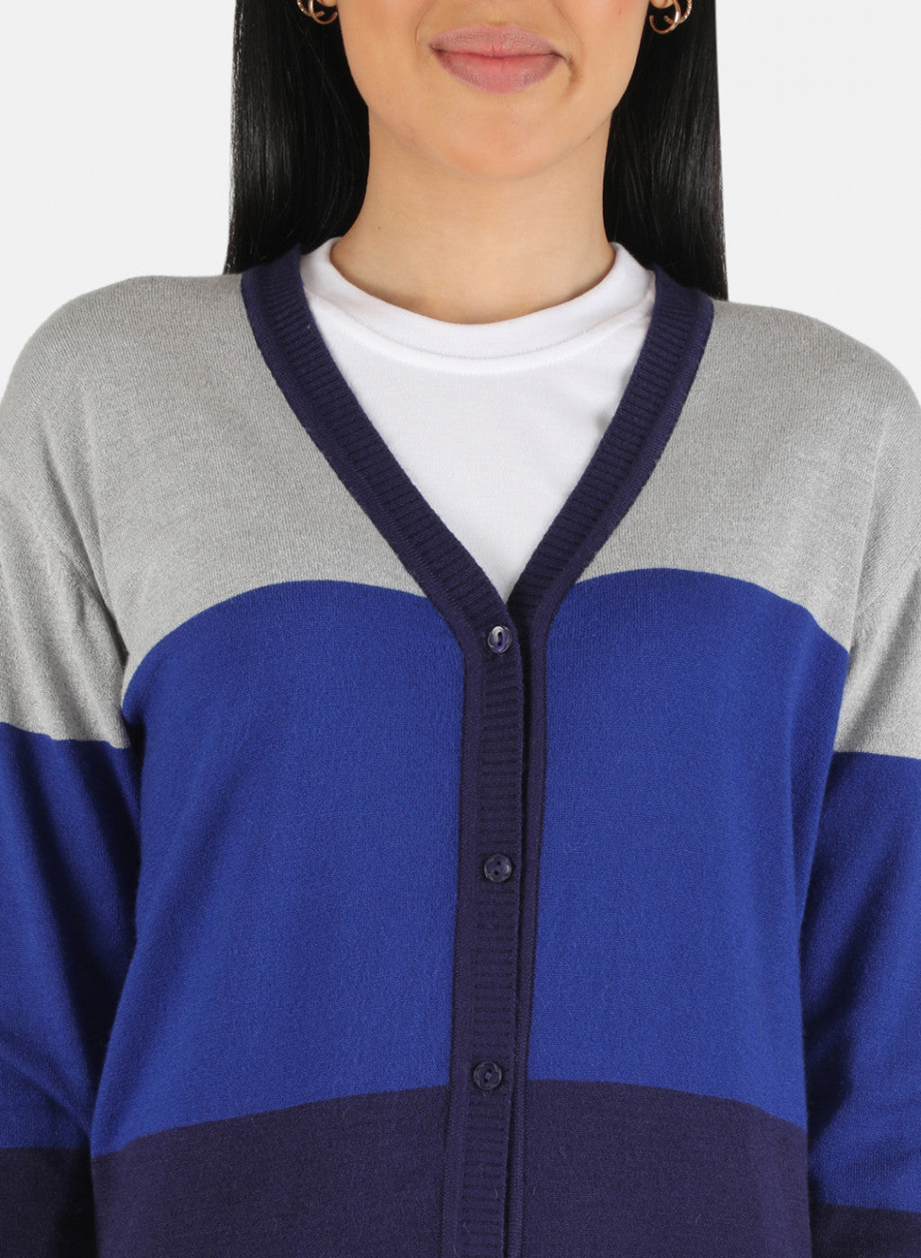 Women Blue Self Design Cardigan