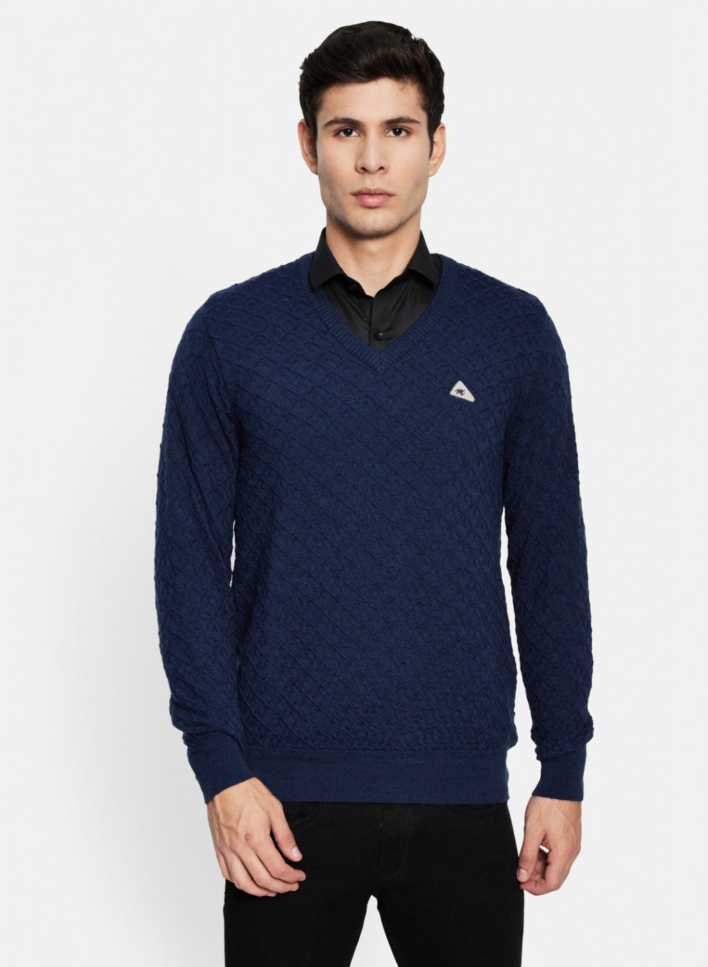 Men NAvy Blue Self Design Pullover