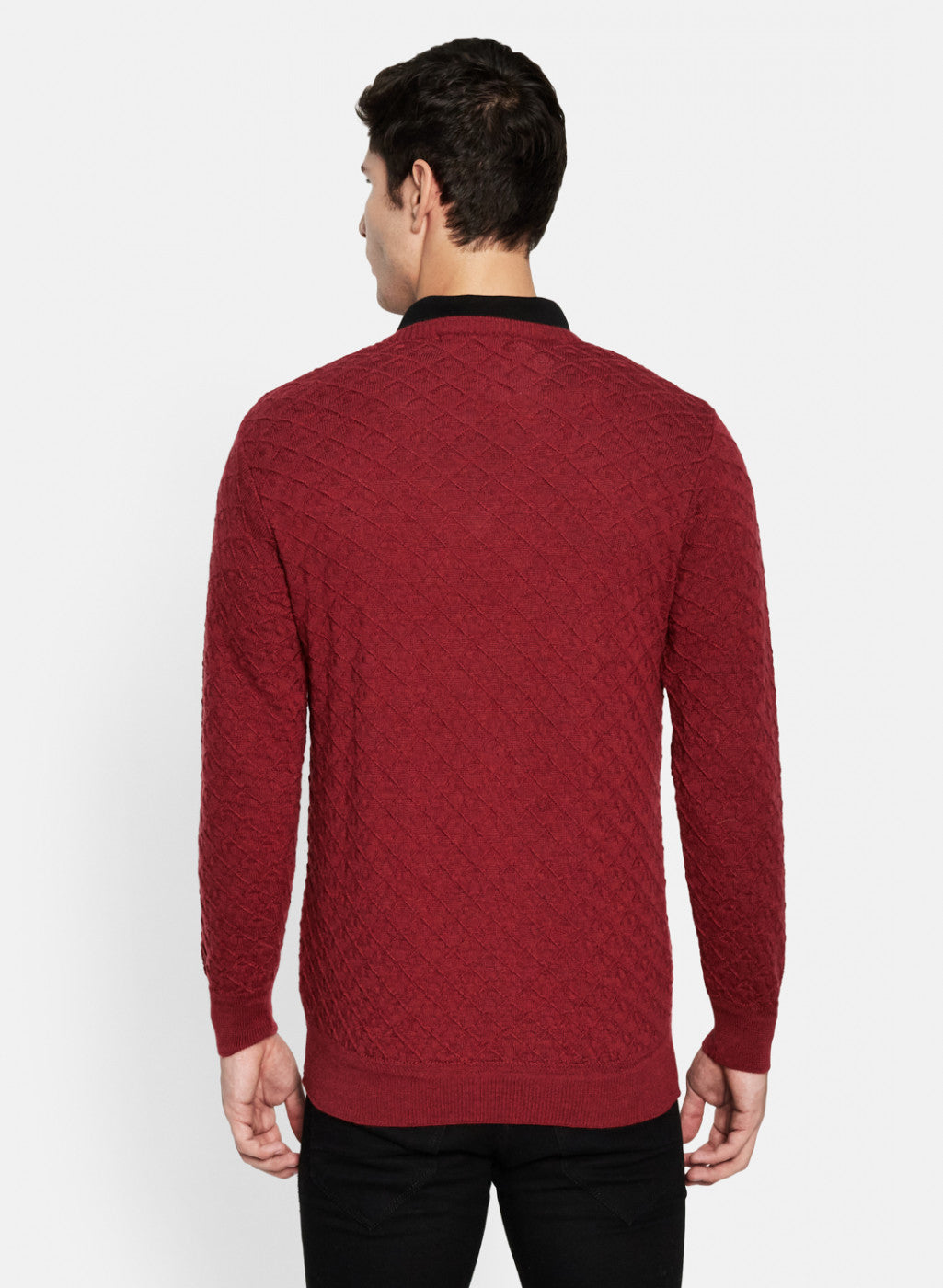 Men Maroon Self Design Pullover