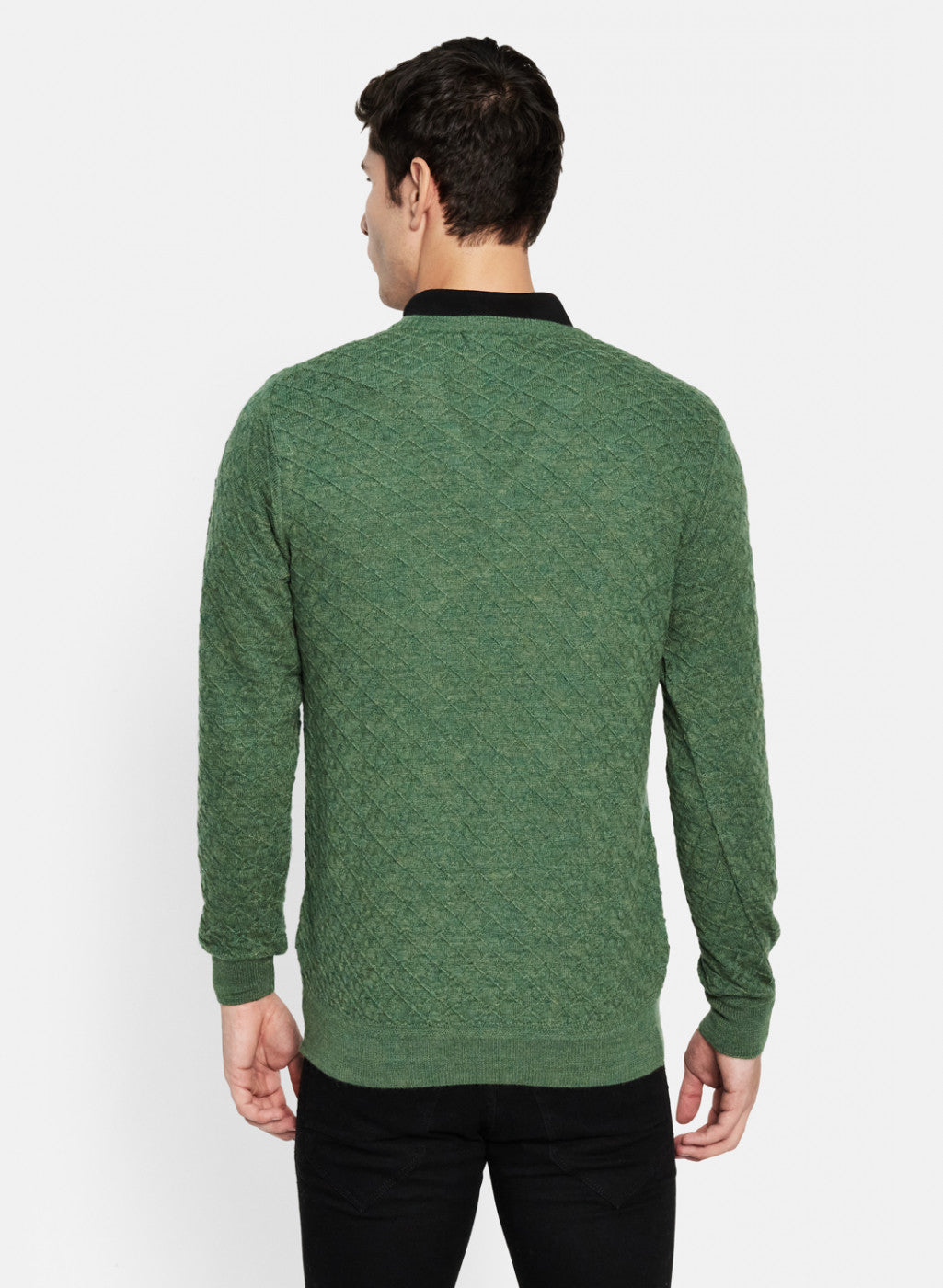 Men Green Melange Self Design Pullover