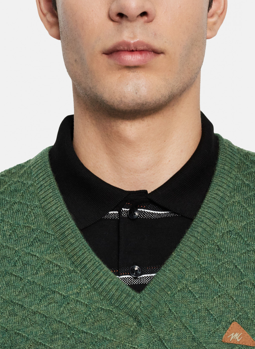 Men Green Melange Self Design Pullover