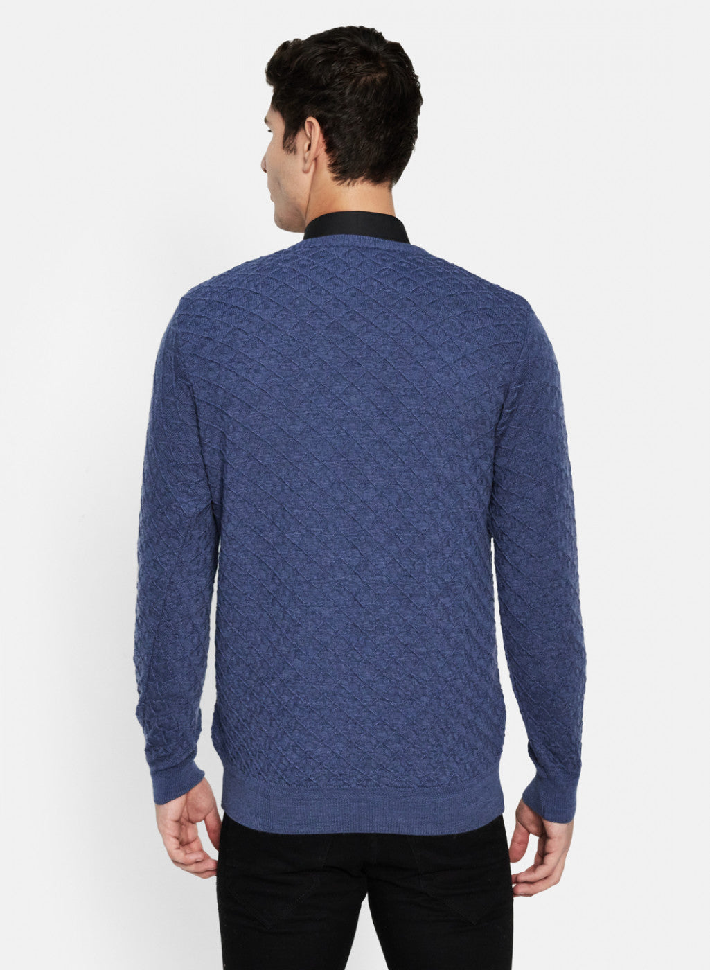 Men Blue Self Design Pullover