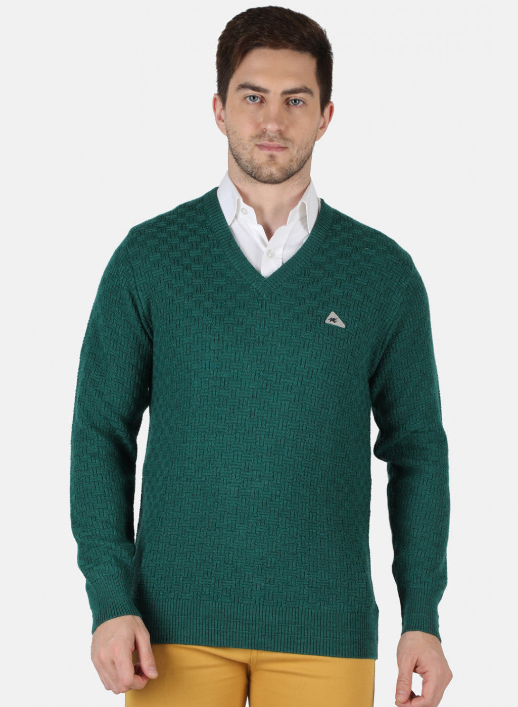 Men Green Self Design Pullover