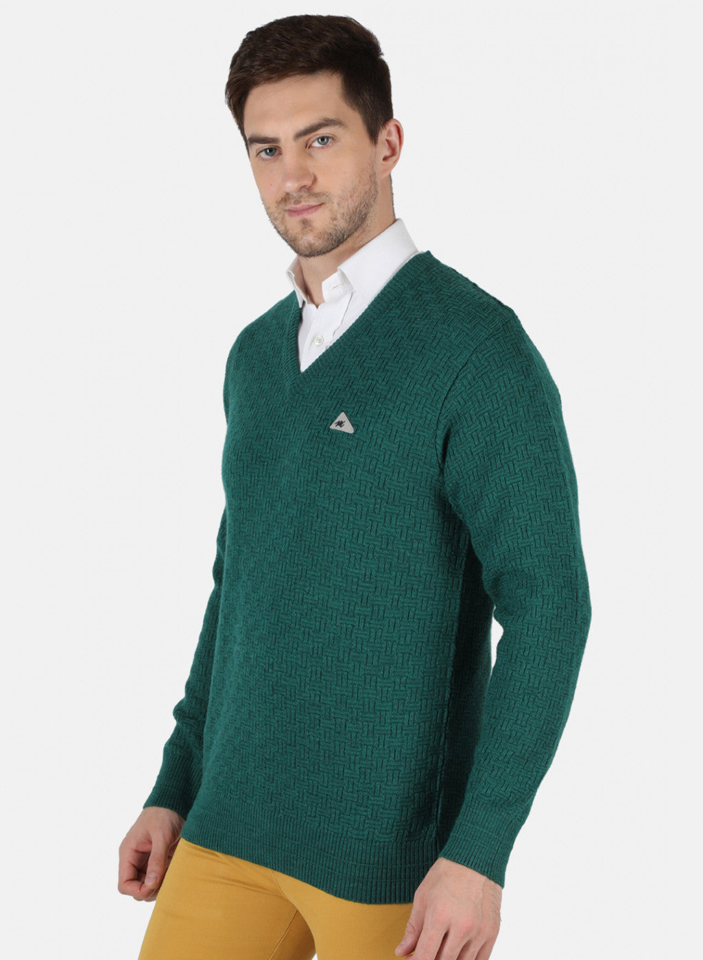 Men Green Self Design Pullover