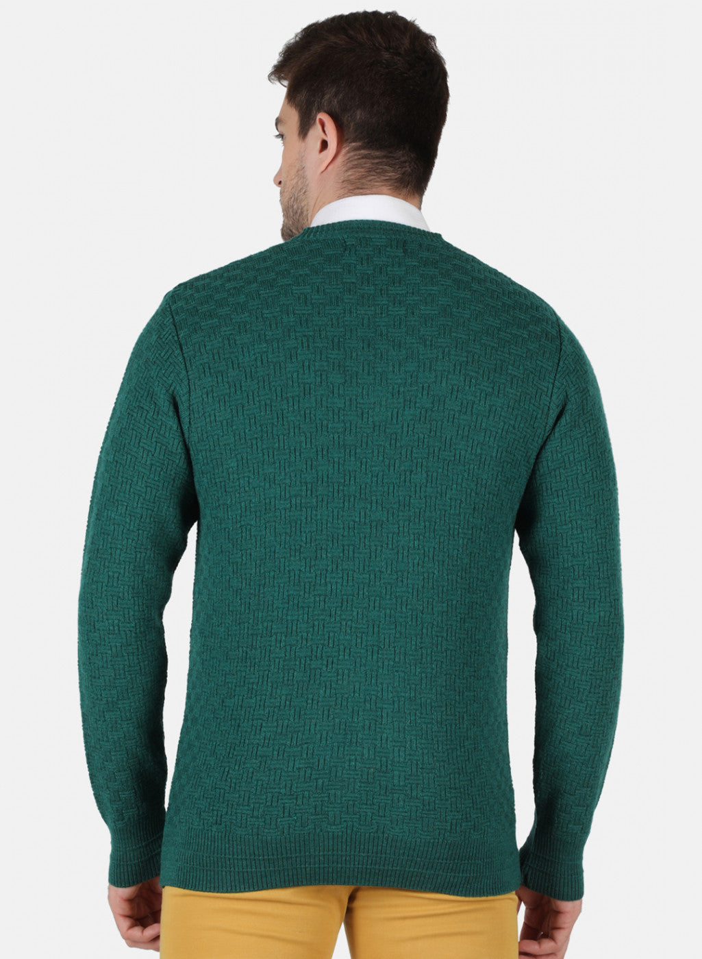 Men Green Self Design Pullover