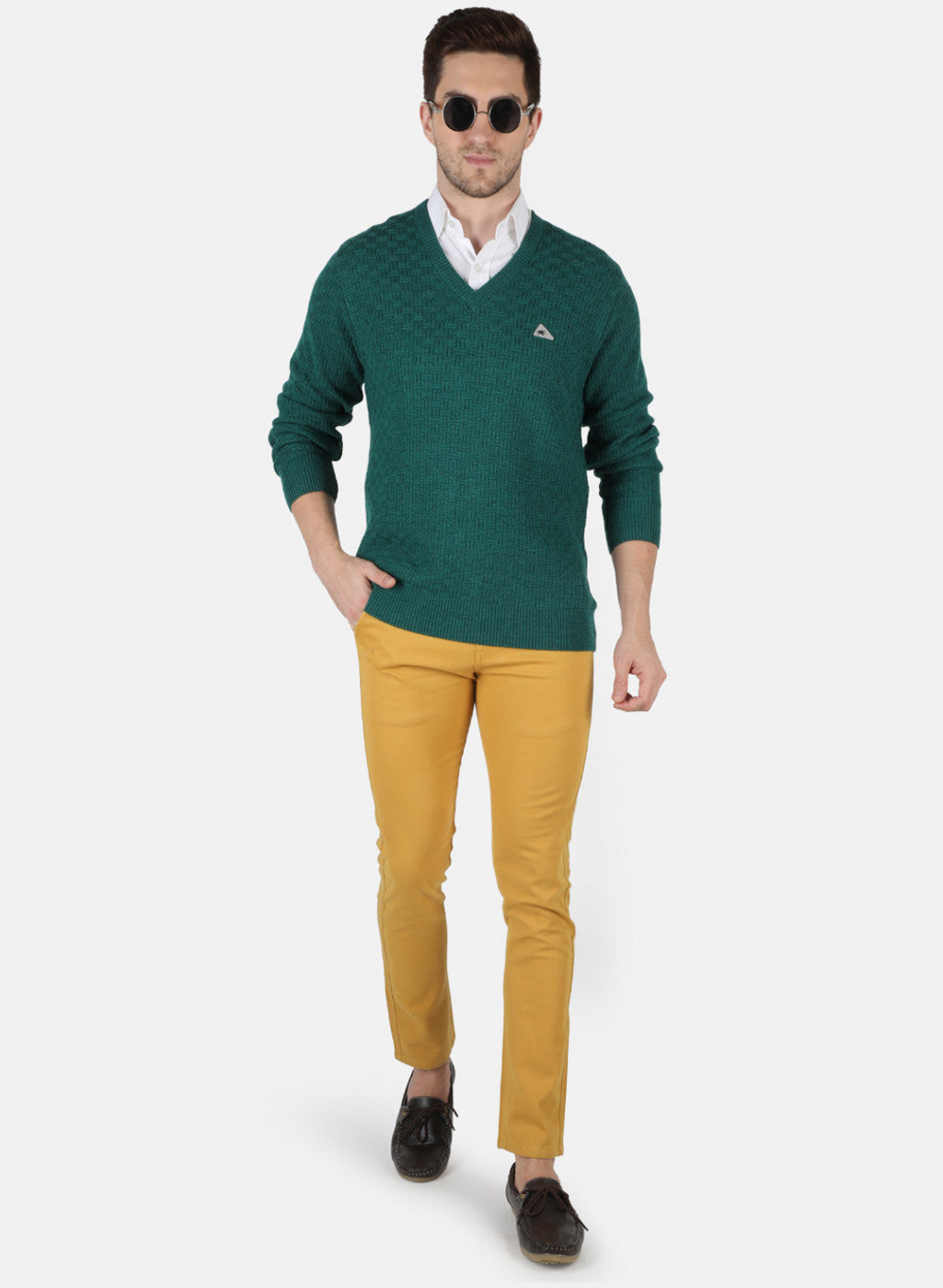 Men Green Self Design Pullover