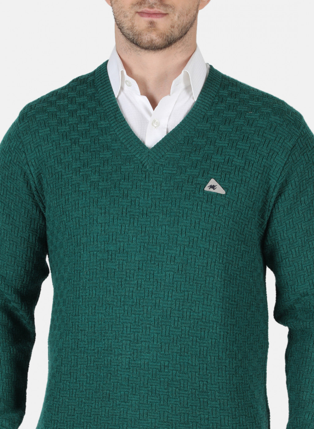 Men Green Self Design Pullover