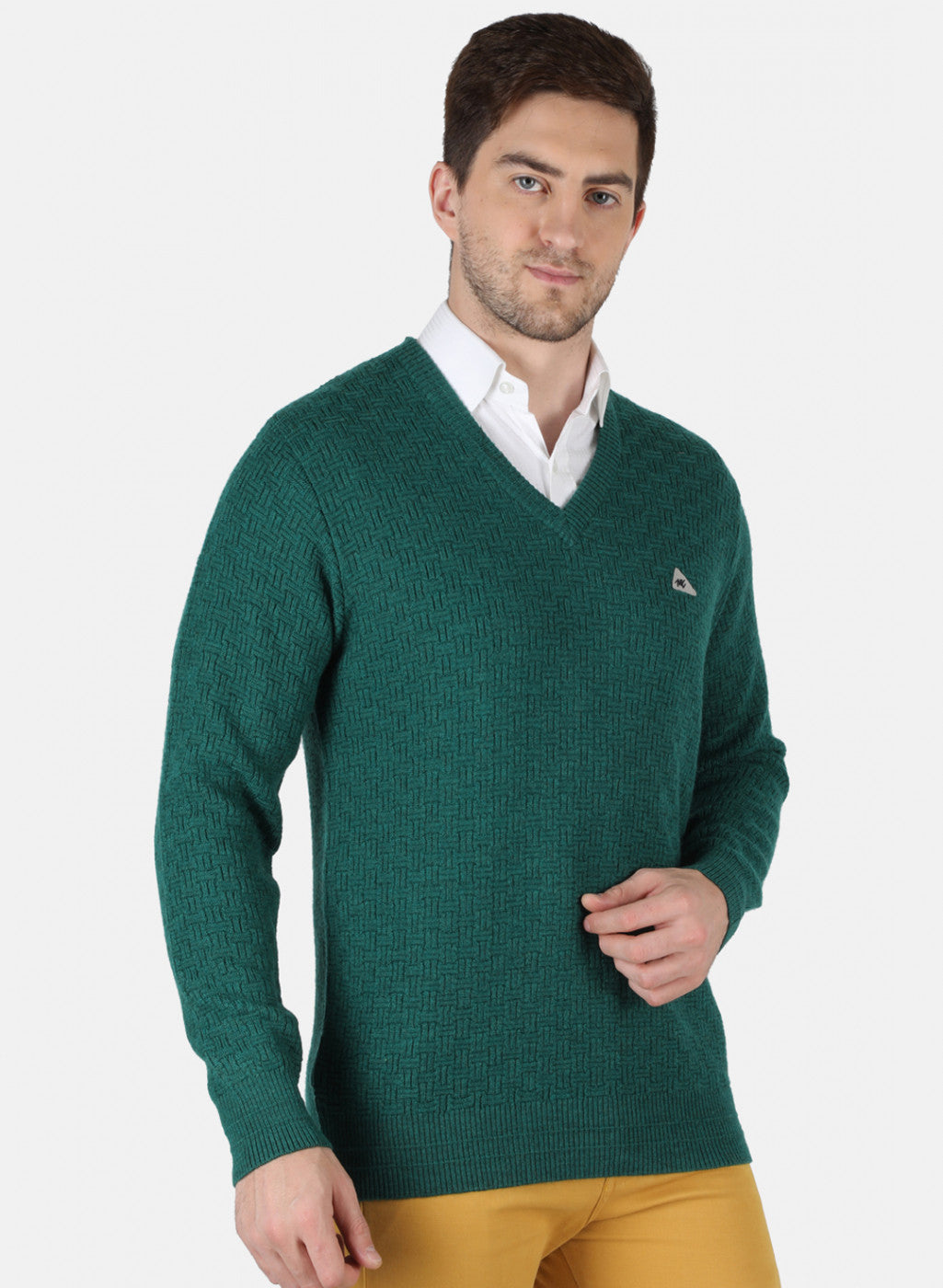 Men Green Self Design Pullover