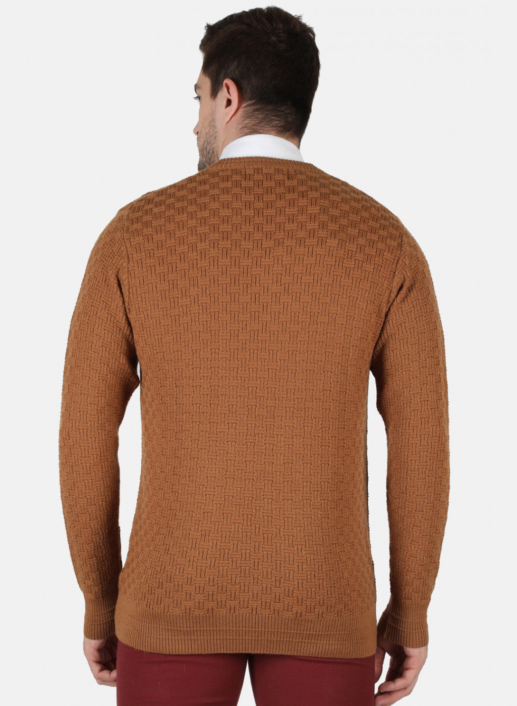 Men Brown Self Design Pullover