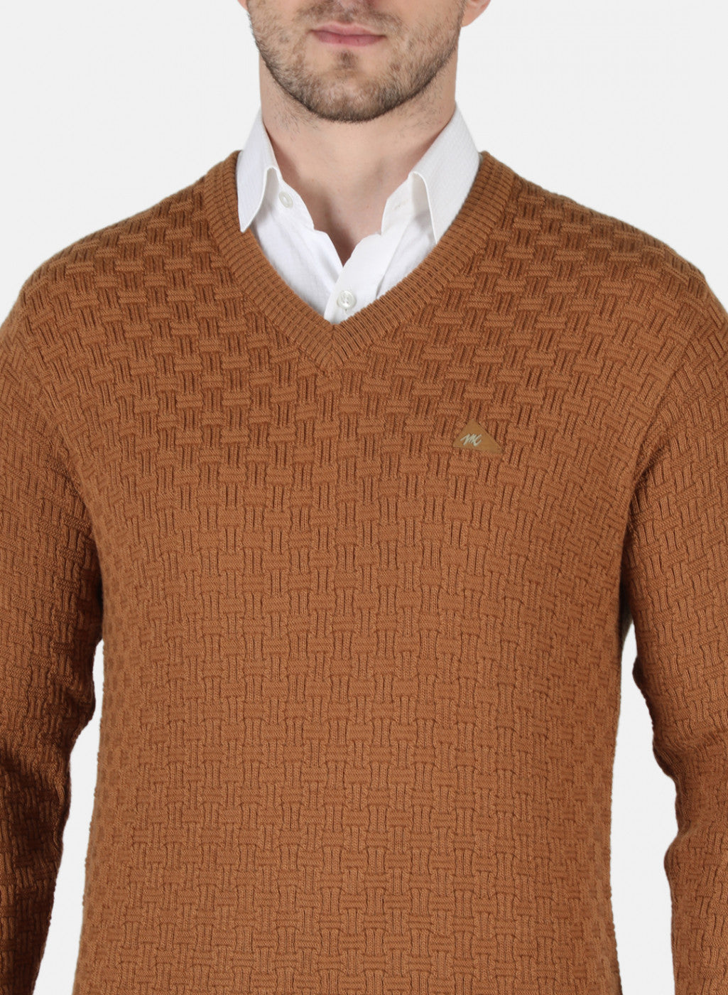 Men Brown Self Design Pullover