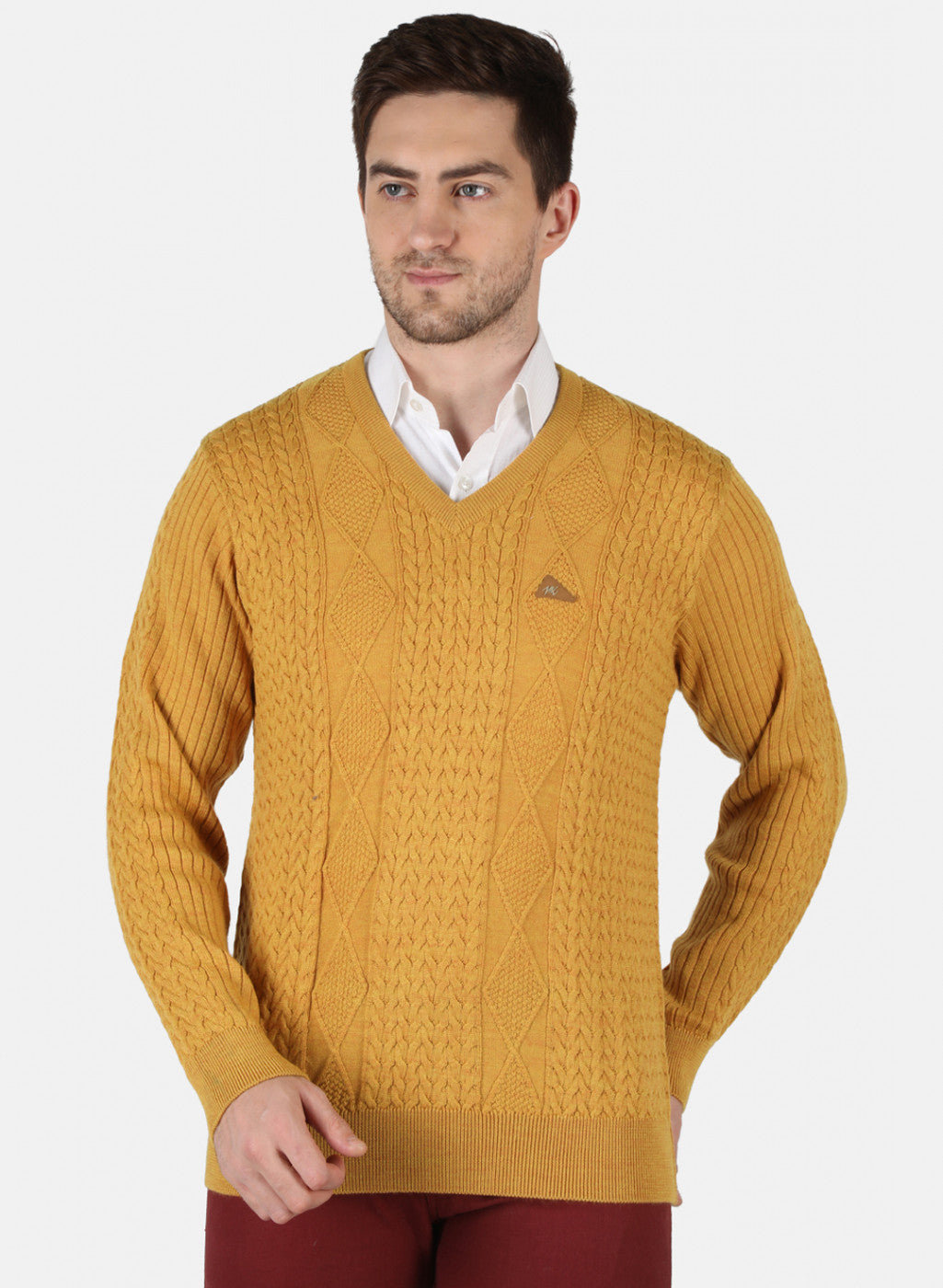 Men Yellow Self Design Pullover