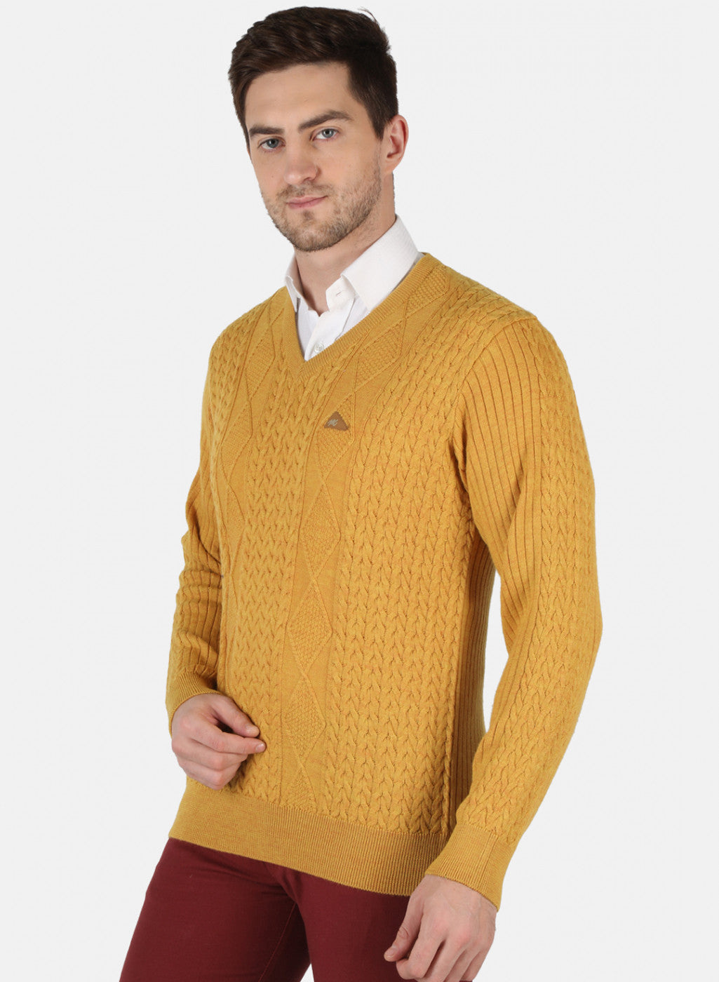 Men Yellow Self Design Pullover