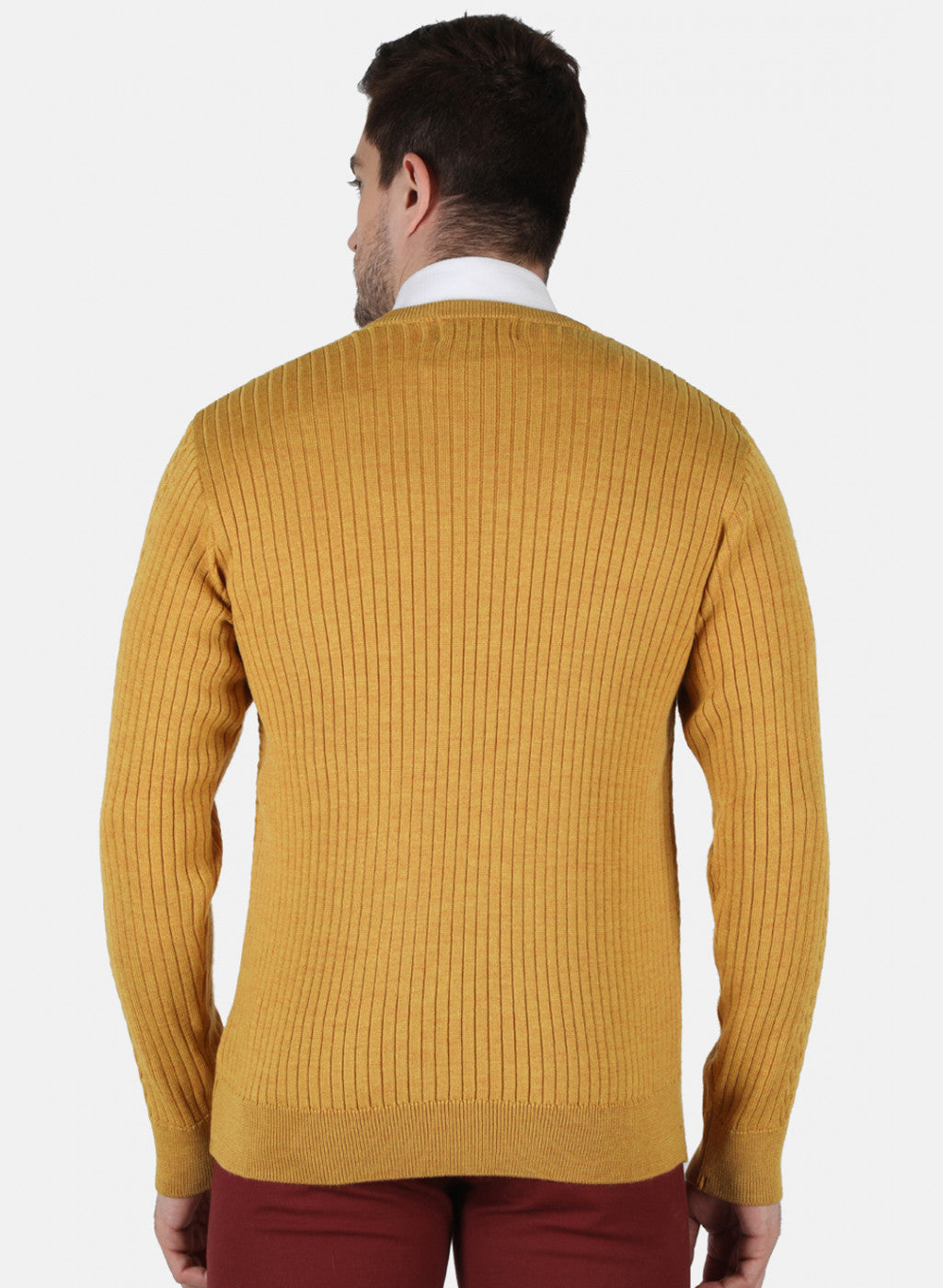 Men Yellow Self Design Pullover