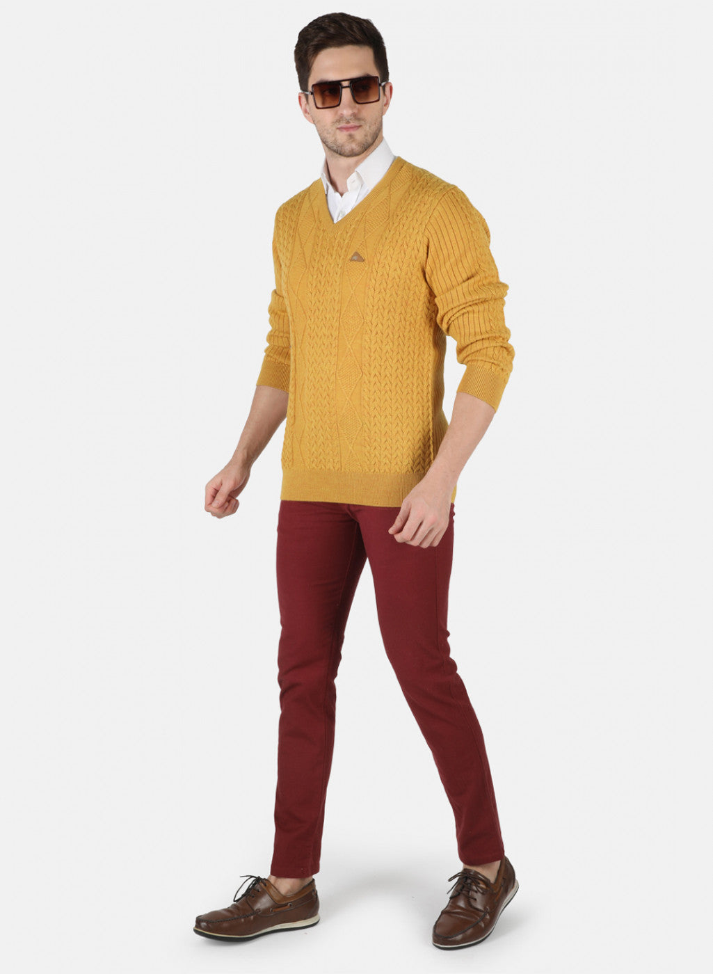 Men Yellow Self Design Pullover