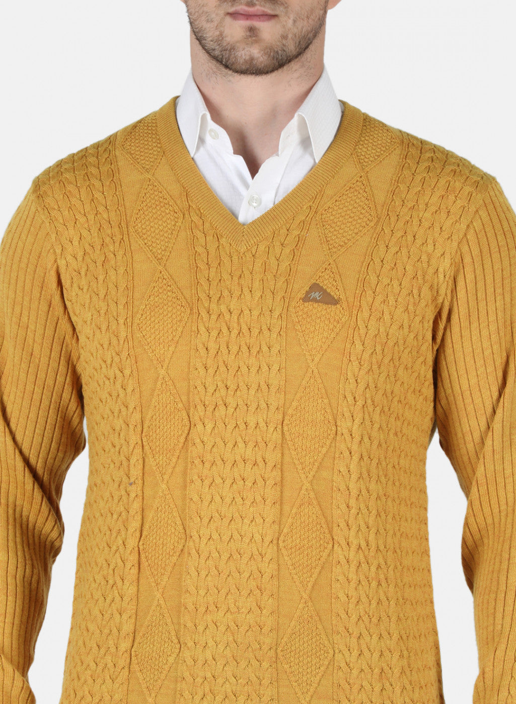 Men Yellow Self Design Pullover