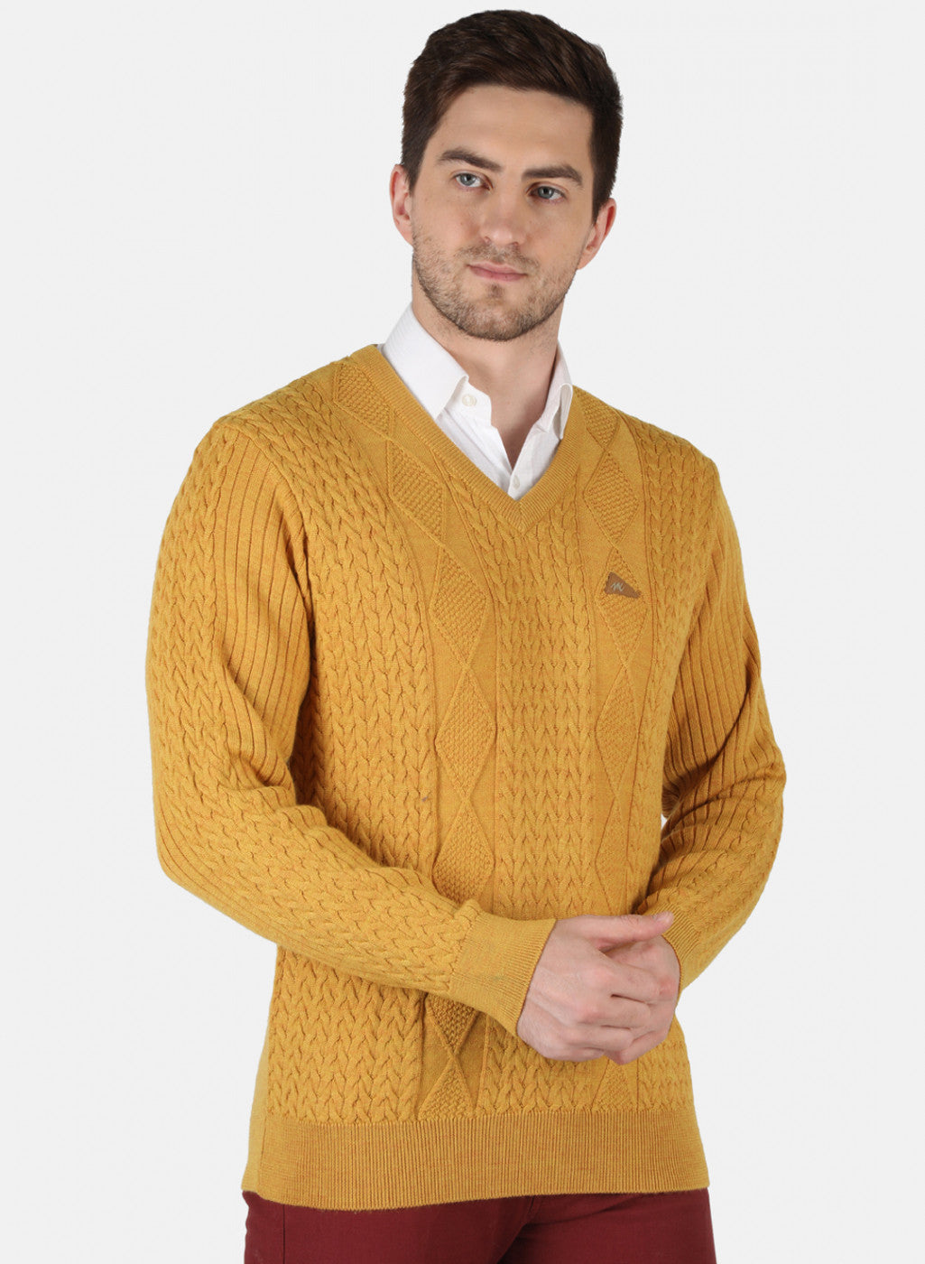 Men Yellow Self Design Pullover