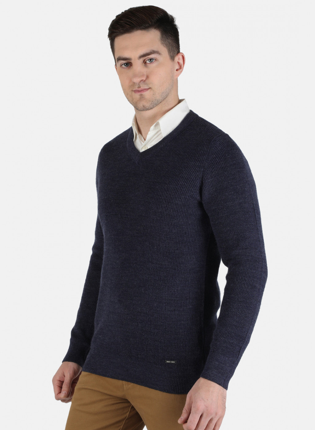 Men Blue Self Design Pullover