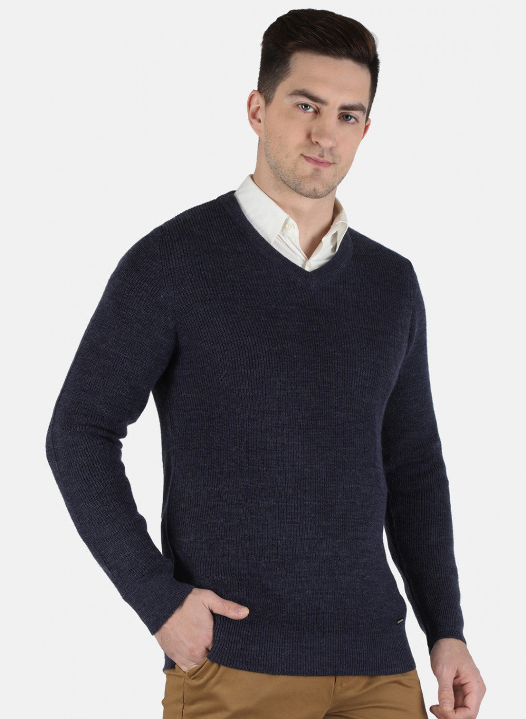 Men Blue Self Design Pullover