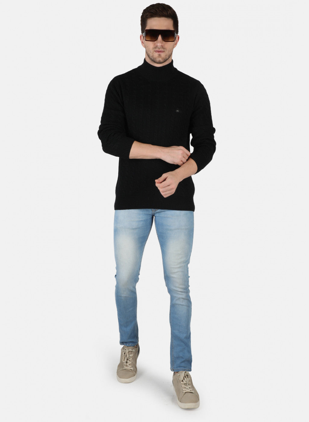 Men Black Self Design Pullover