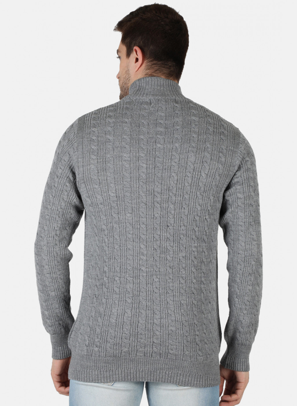 Men Grey Self Design Pullover