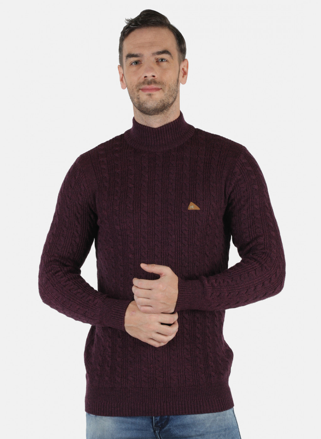 Men Maroon Self Design Pullover