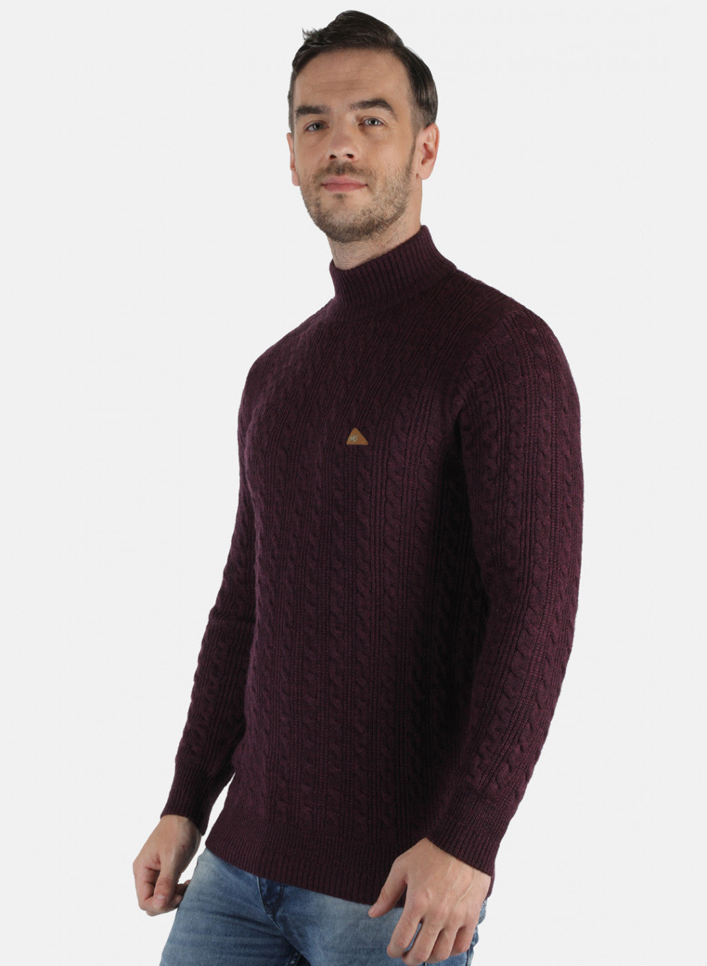 Men Maroon Self Design Pullover