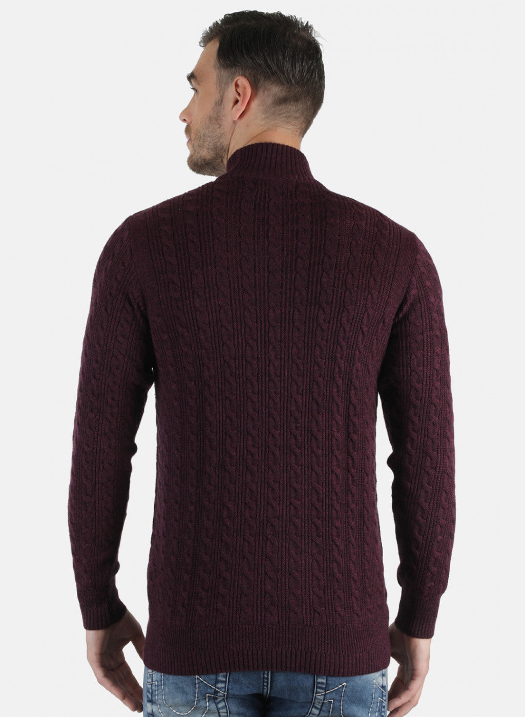 Men Maroon Self Design Pullover