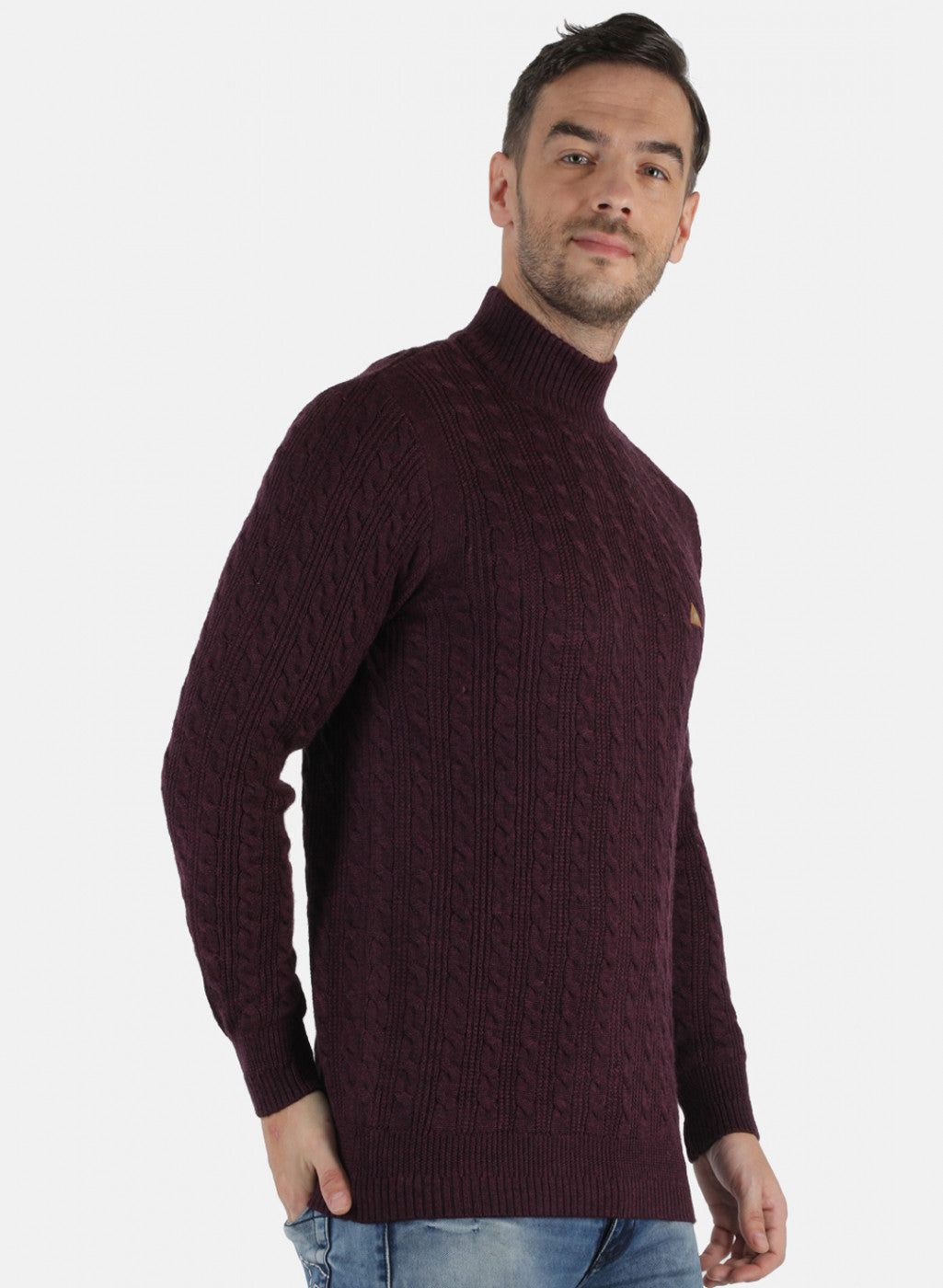 Men Maroon Self Design Pullover