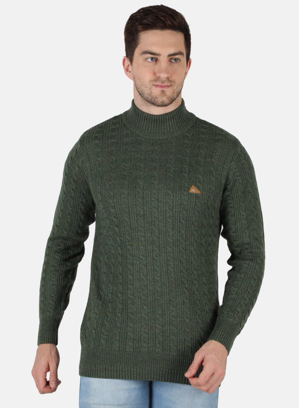 Men Olive Self Design Pullover