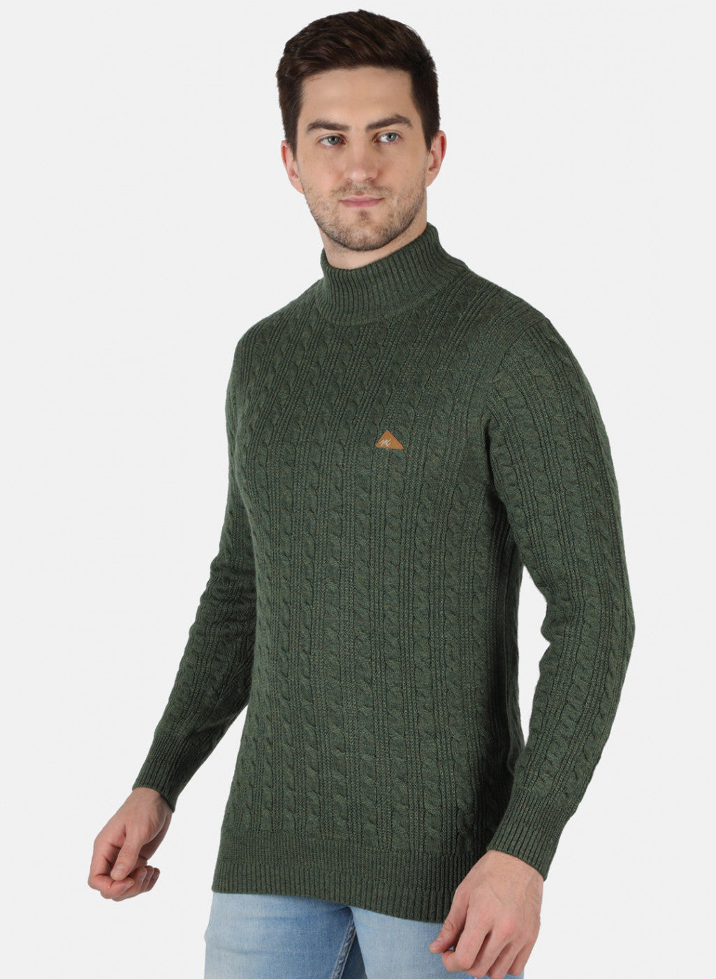 Men Olive Self Design Pullover