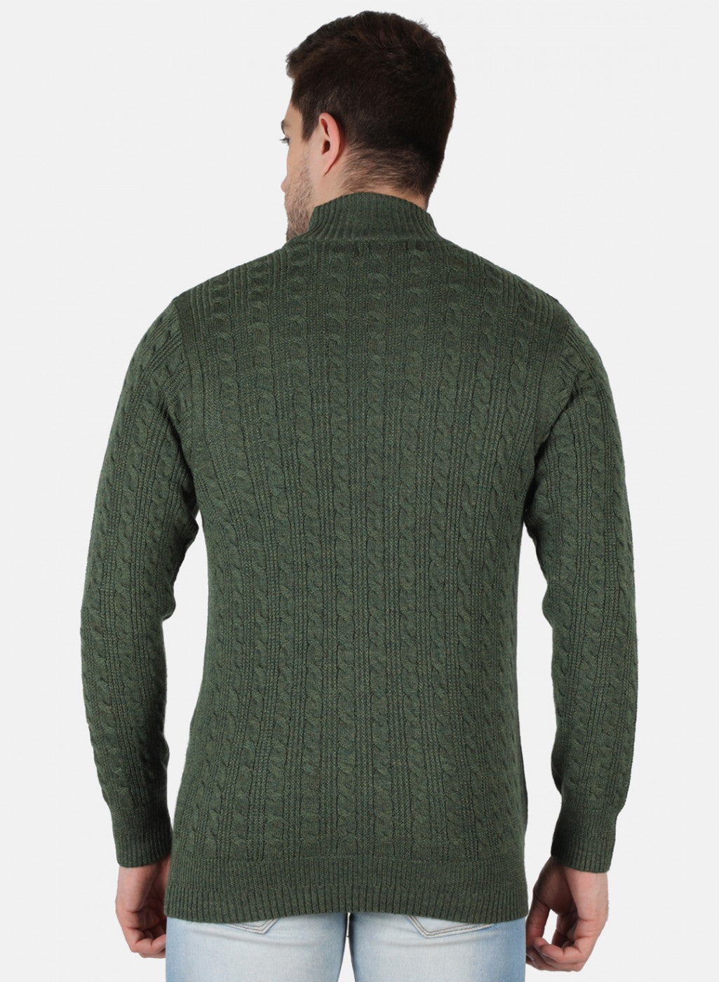 Men Olive Self Design Pullover