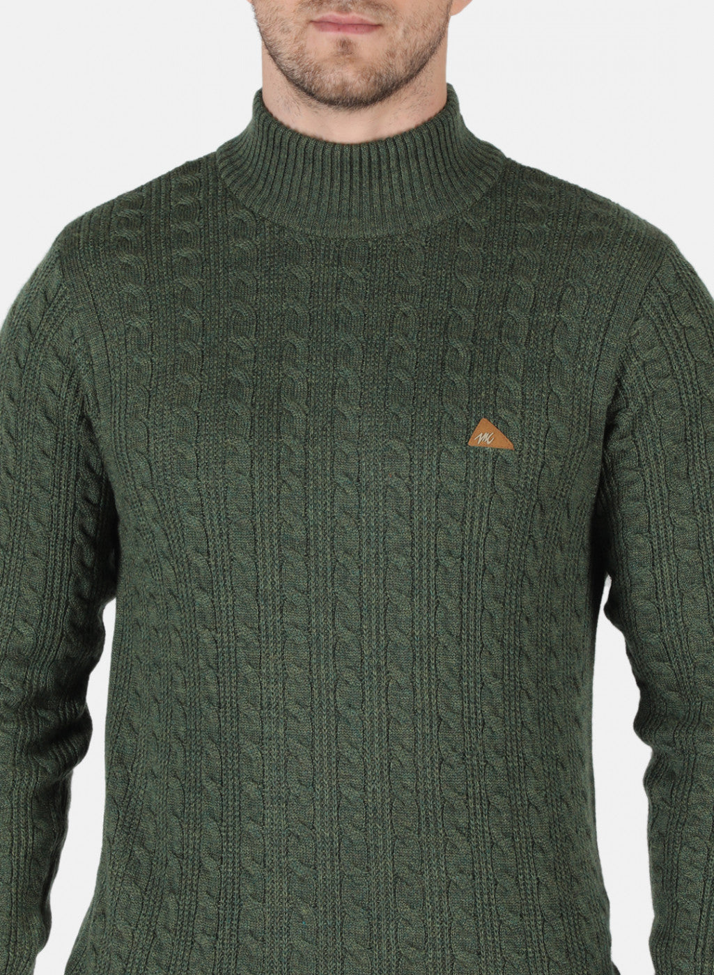 Men Olive Self Design Pullover