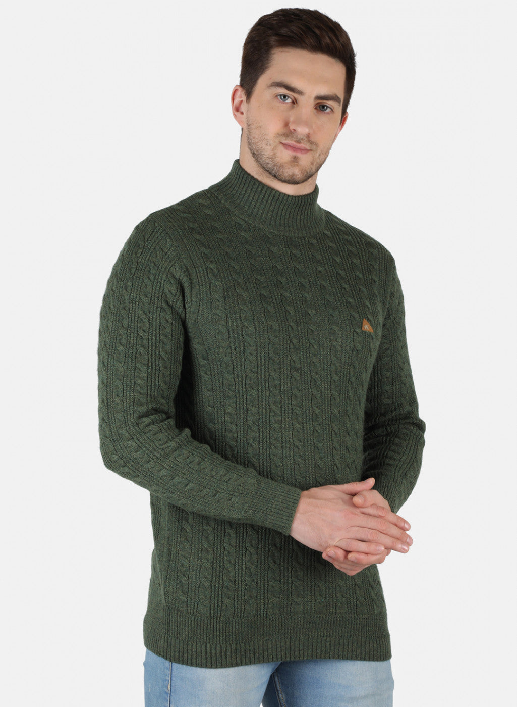 Men Olive Self Design Pullover